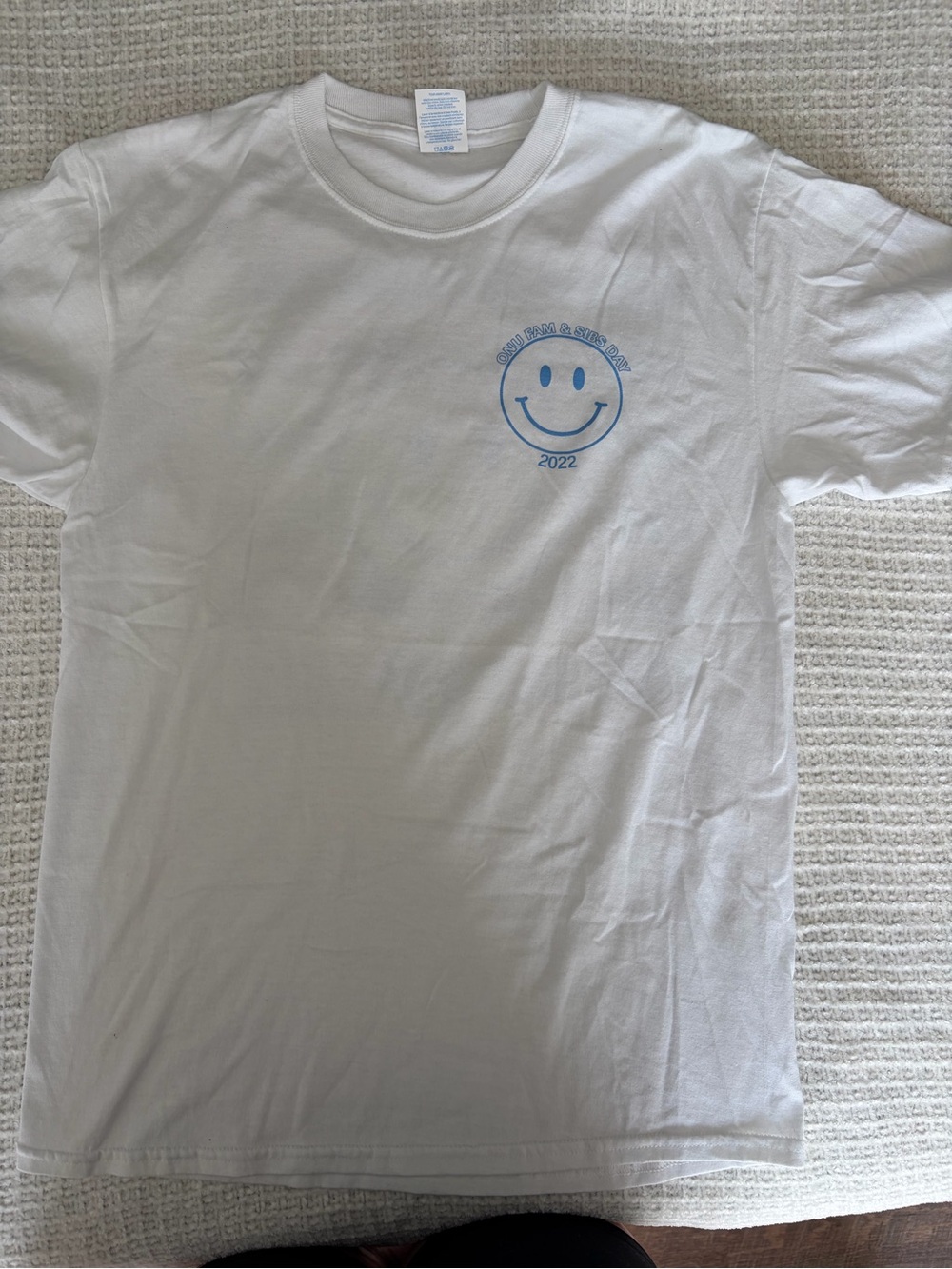 Port and Company White Short Sleeve Ohio Northern Tee with Blue Smiley Graphic
